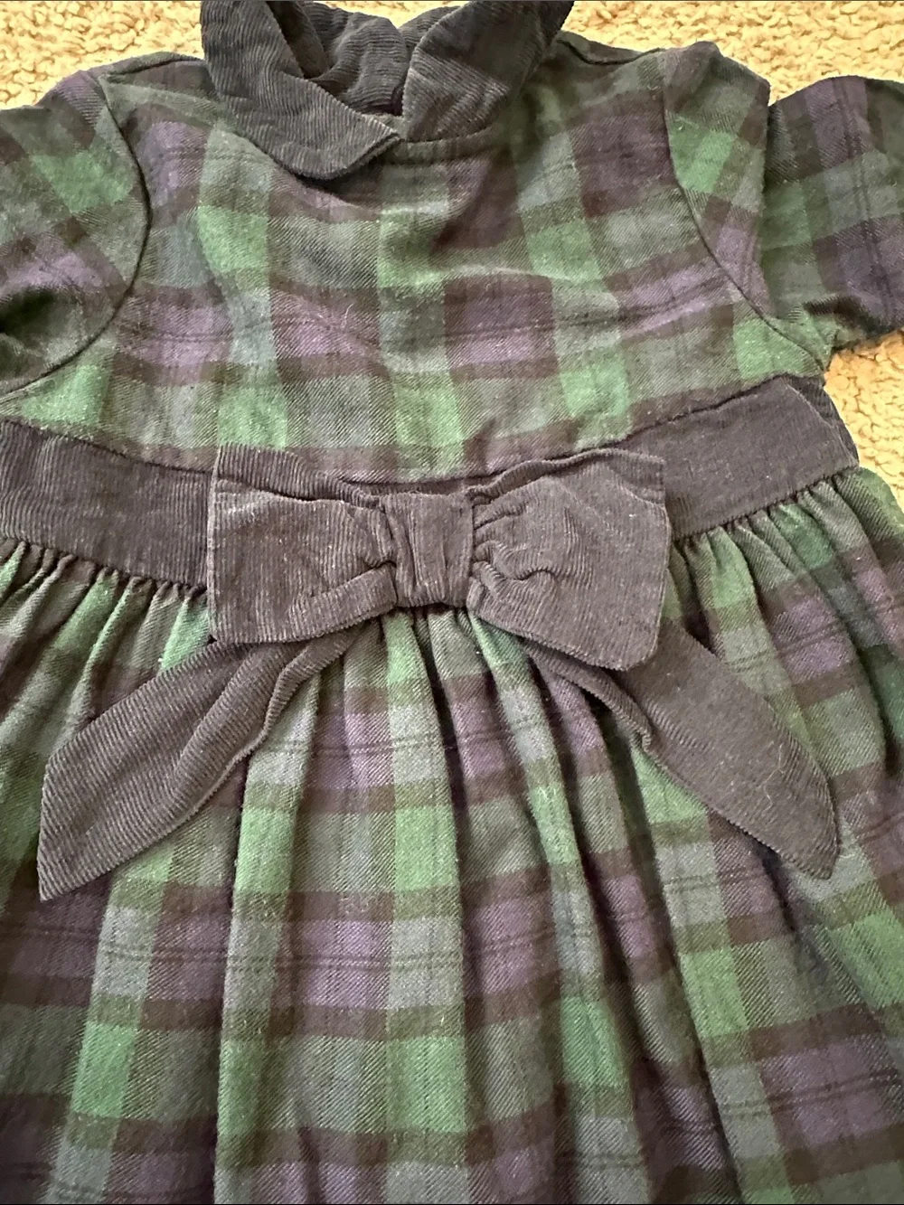 Baby Plaid Green & Navy Dress with sewn in corduroy Belt 12m
